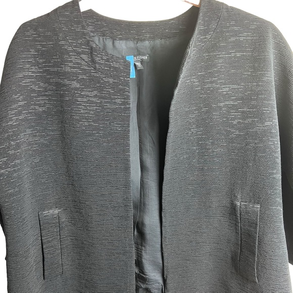 Eileen Fisher Collarless Open Front Textured Black Blazer Jacket Size Petite L - Picture 5 of 16